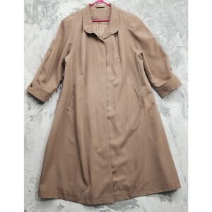 Vintage Fleet Street Coat Womens 18WP Tan Button Front‎ Long A-Line Trench Rain